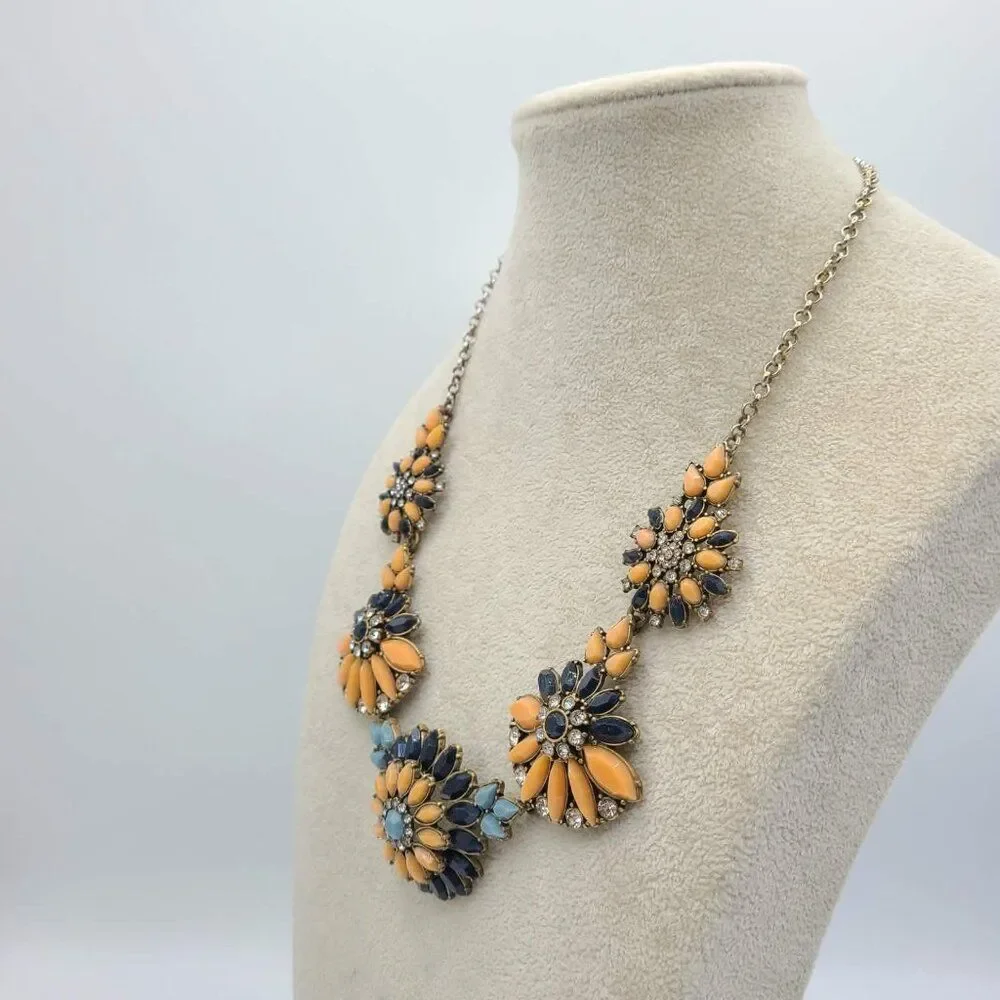 J Crew Vintage Blue Peach Resin FlowerNecklace